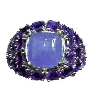 Vintage 925 Sterling Silver Lavender, Jade and Amethyst Gemstone Ring Size 6